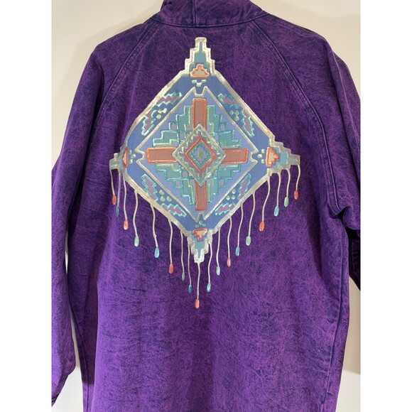 Vtg Sundance Women’s Denim Open Jacket PURPLE Acid Washed Southwestern Painted M - Picture 11 of 14